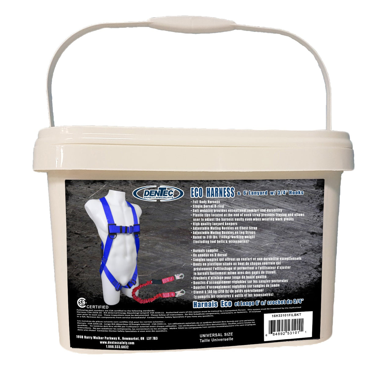 DENTEC Eco Universal Harness & 6ft Lanyard Kit In Bucket - Mississauga Hardware Centre Inc
