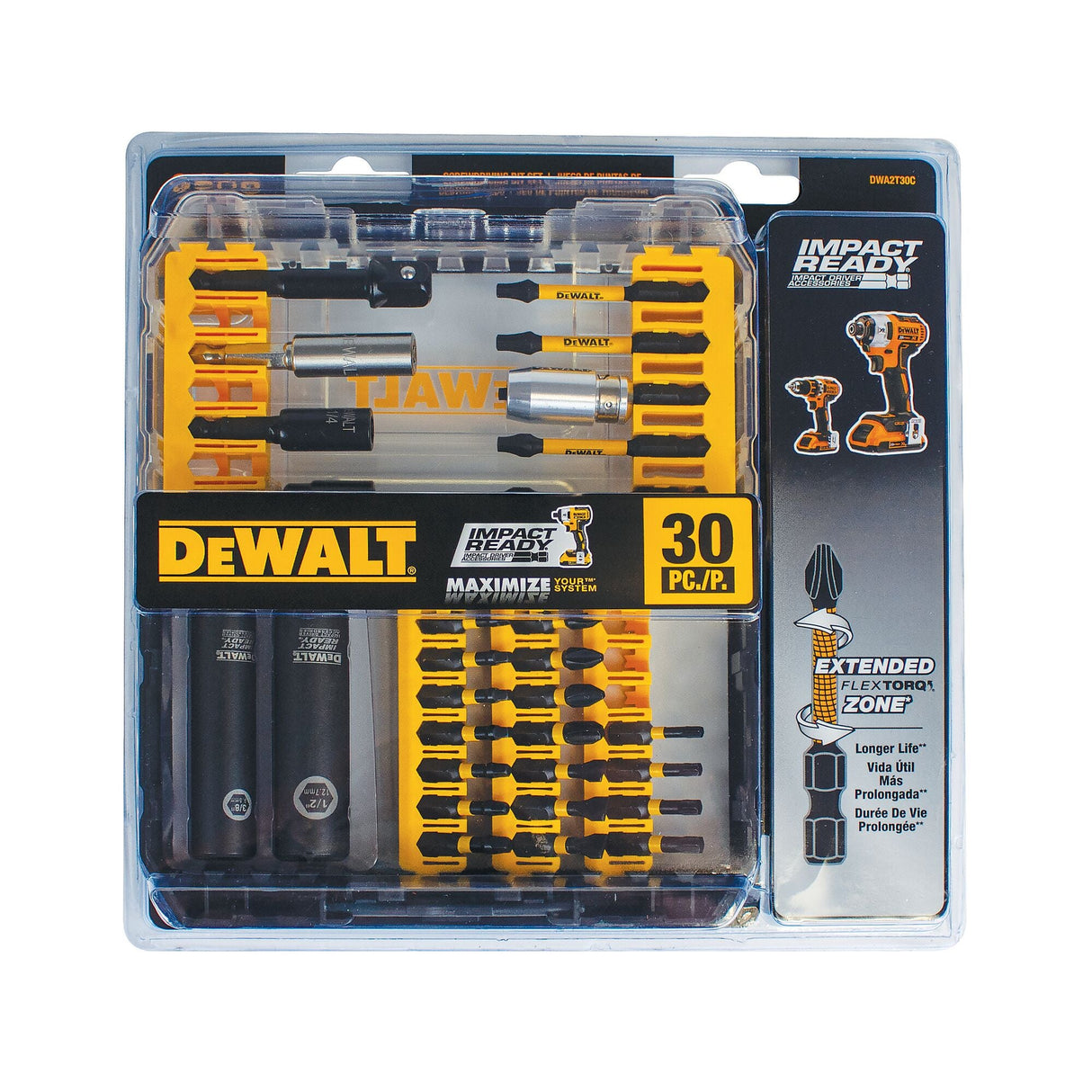 DEWALT DWA2T30C Flex Torq 30 - Piece Hex Shank Impact Driver Bit Set - Mississauga Hardware Centre Inc