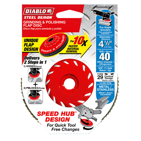 DIABLO CDX045040B01F 4 - 1/2" 40 - Grit Steel Demon™ Flap Disc for Metal with Speed Hub - Mississauga Hardware Centre Inc