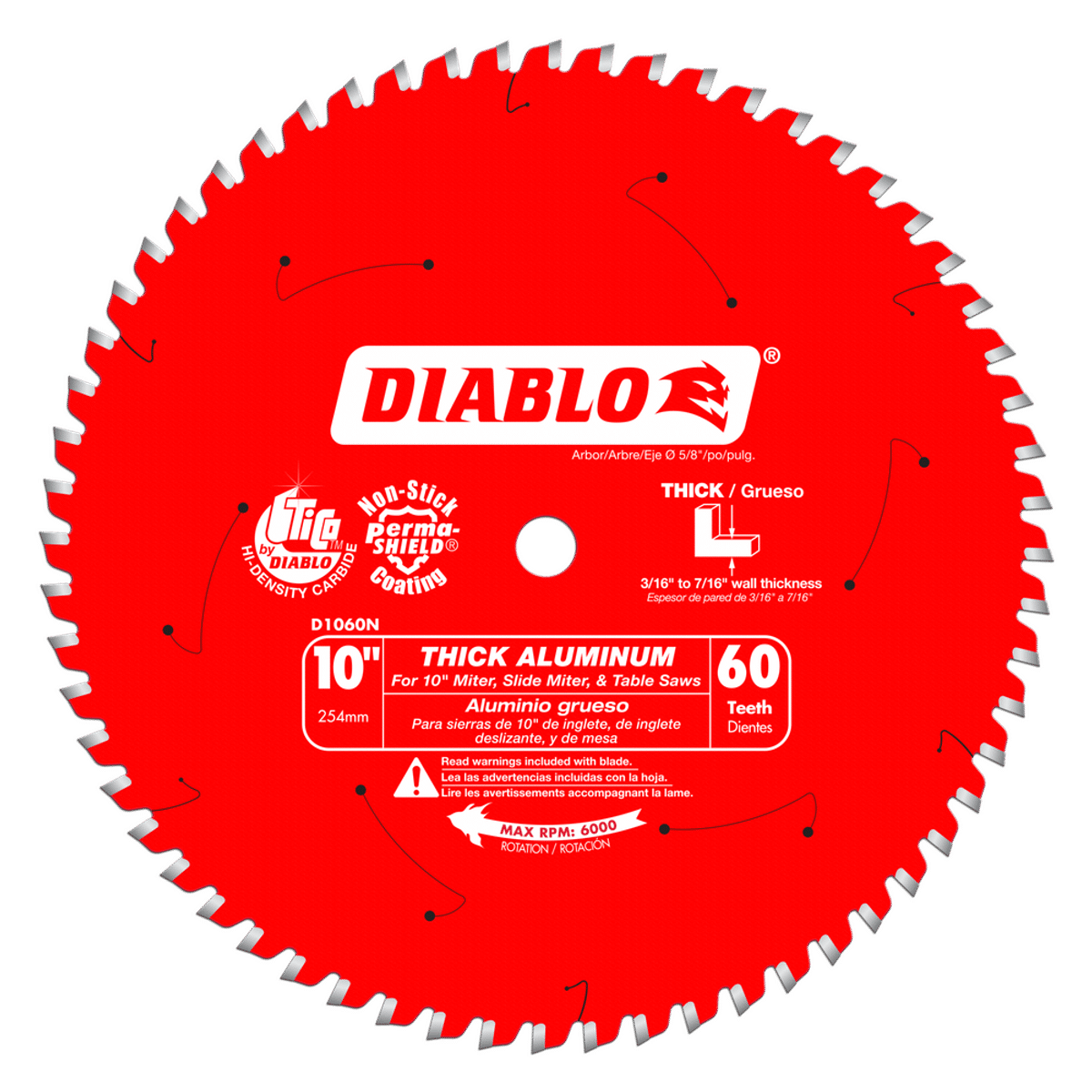 Diablo D1060N 10" x 60 - Teeth Saw Blade for Thick Aluminum - Mississauga Hardware Centre Inc