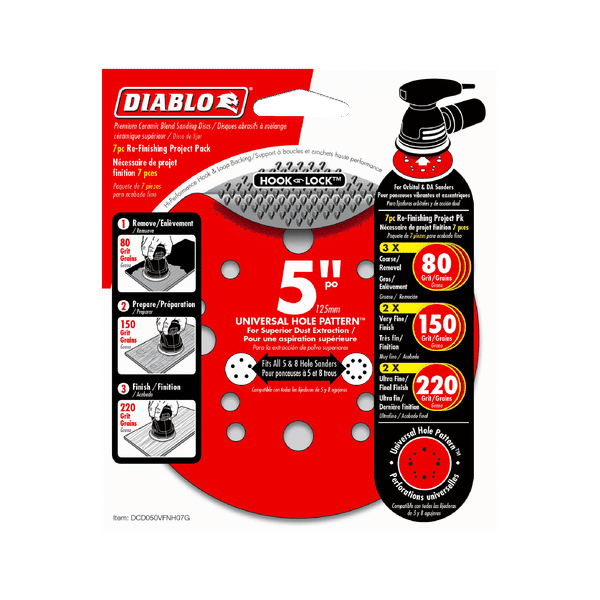 DIABLO DCD050VFNH07G 5" Hook & Lock™ ROS Sanding Discs Project Pack (7 - pk) - Mississauga Hardware Centre Inc
