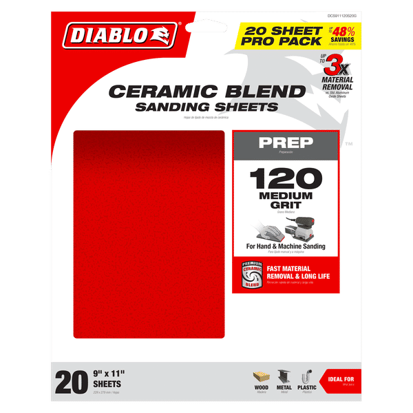 DIABLO DCS911120S20G 9" x 11" 120 - Grit Sanding Sheets (20 - pk) - Mississauga Hardware Centre Inc