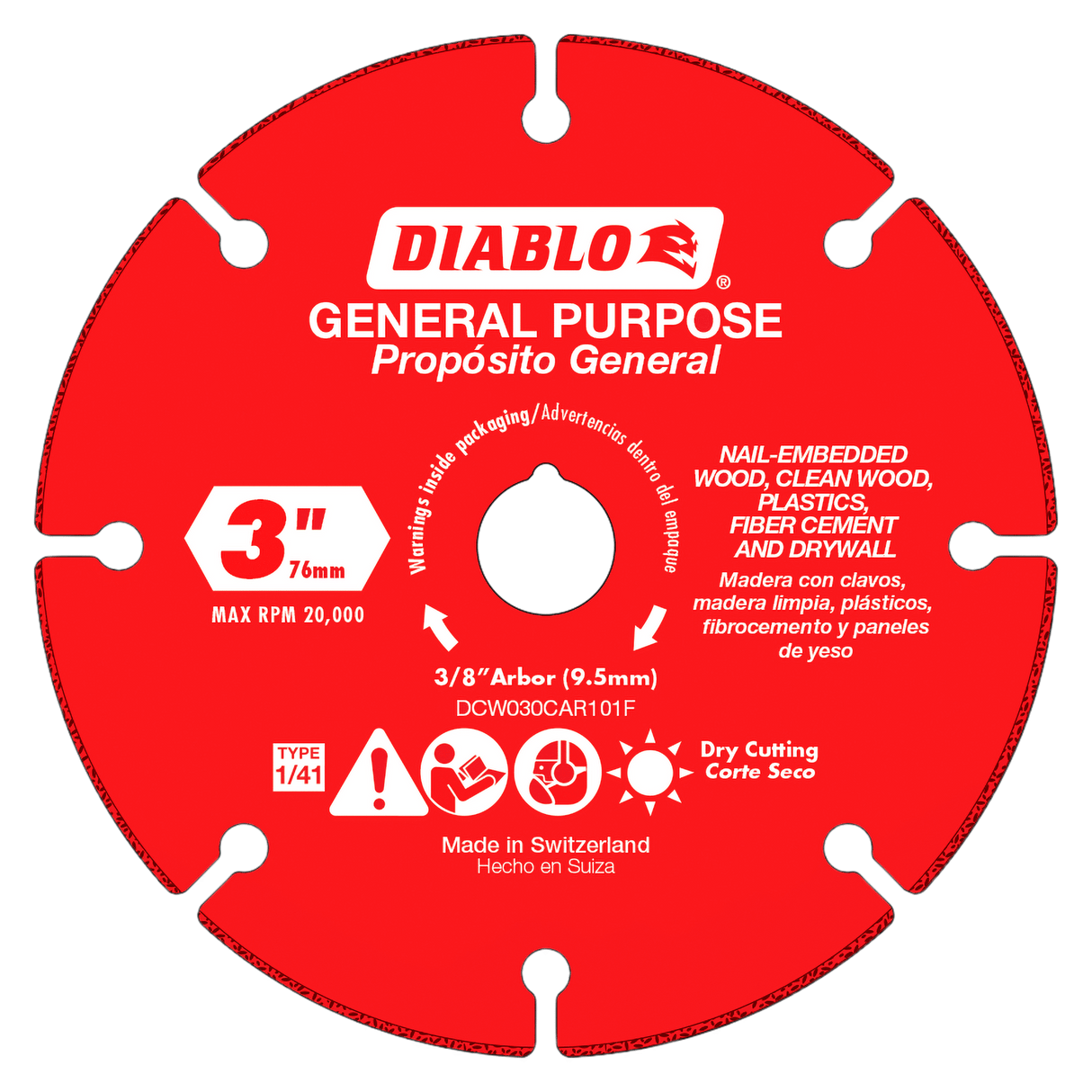 Diablo DCW030CAR101F 3" Carbide Grit Multi - Material Cut - Off Disc - Mississauga Hardware Centre Inc
