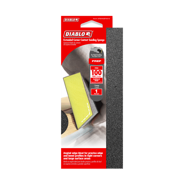 DIABLO DFBANGBFIN01G 8" x 3" x 1" 100 - Grit Extended Corner Contact Sanding Sponge - Mississauga Hardware Centre Inc