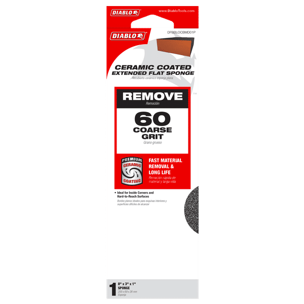 DIABLO DFBBLOCBMD01G 8" x 3" x 1" 60 - Grit Extended Flat Edge Sanding Sponge - Mississauga Hardware Centre Inc
