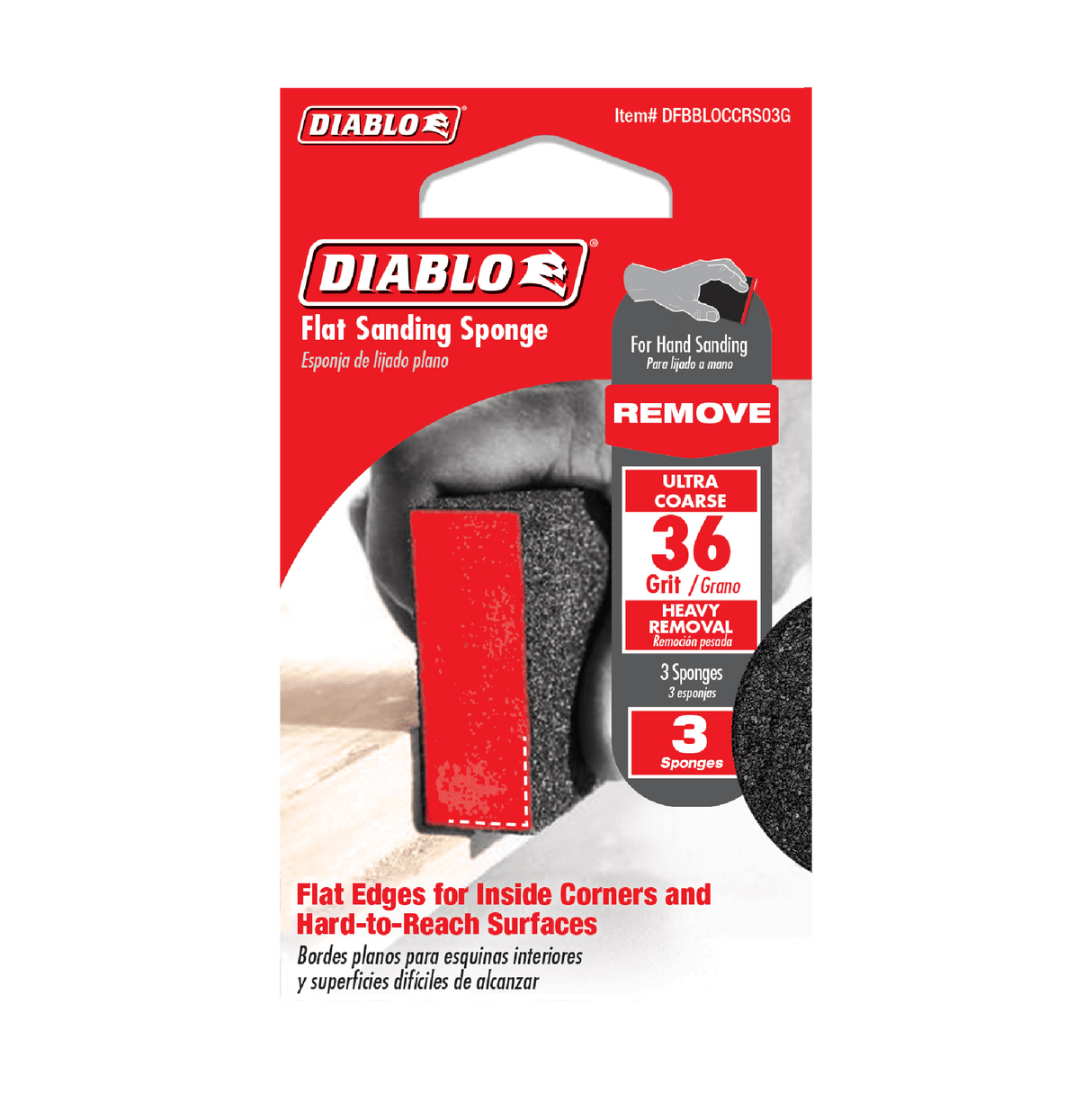 DIABLO DFBBLOCCRS03G Flat 36 - Grit Sanding Sponge (3 - pc) - Mississauga Hardware Centre Inc