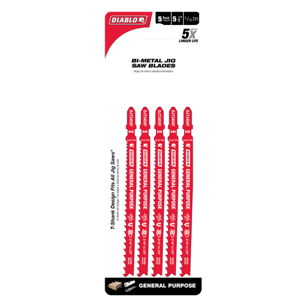 DIABLO DJT345XF5 5 - 1/4" 5/10TPI Bi - Metal Jig Saw Blades for General Purpose Cuts (5 - pk) - Mississauga Hardware Centre Inc