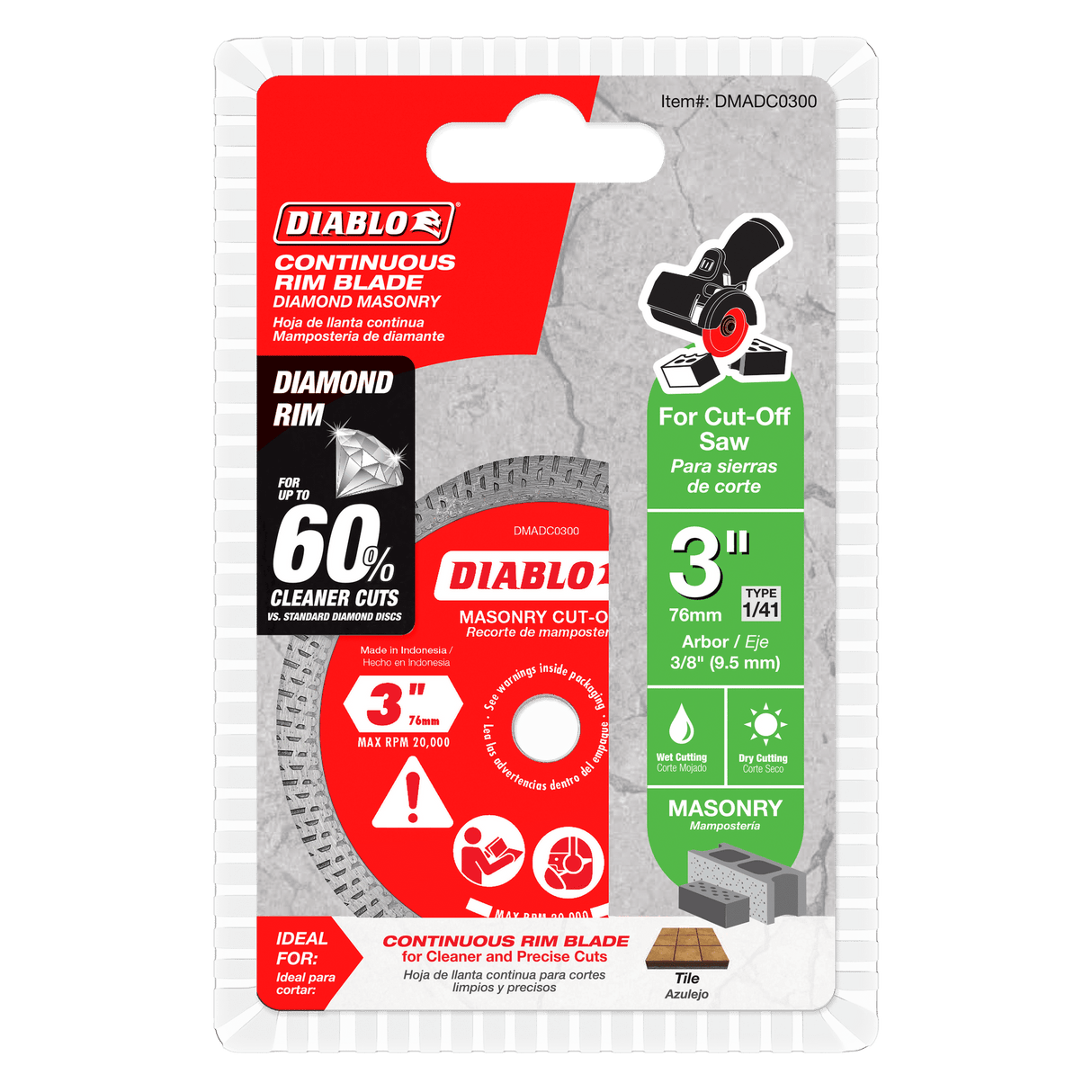 Diablo DMADC0300 3" Diamond Continuous Rim Masonry Cut - Off Disc - Mississauga Hardware Centre Inc