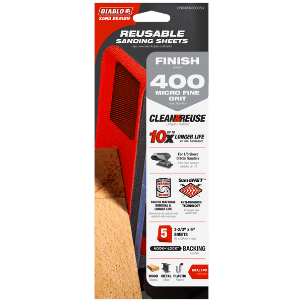 DIABLO DNS323400S05G 1/3 Sand Demon™ Sheet 400 - Grit Reusable Sanding Sheets (5 - pk) - Mississauga Hardware Centre Inc