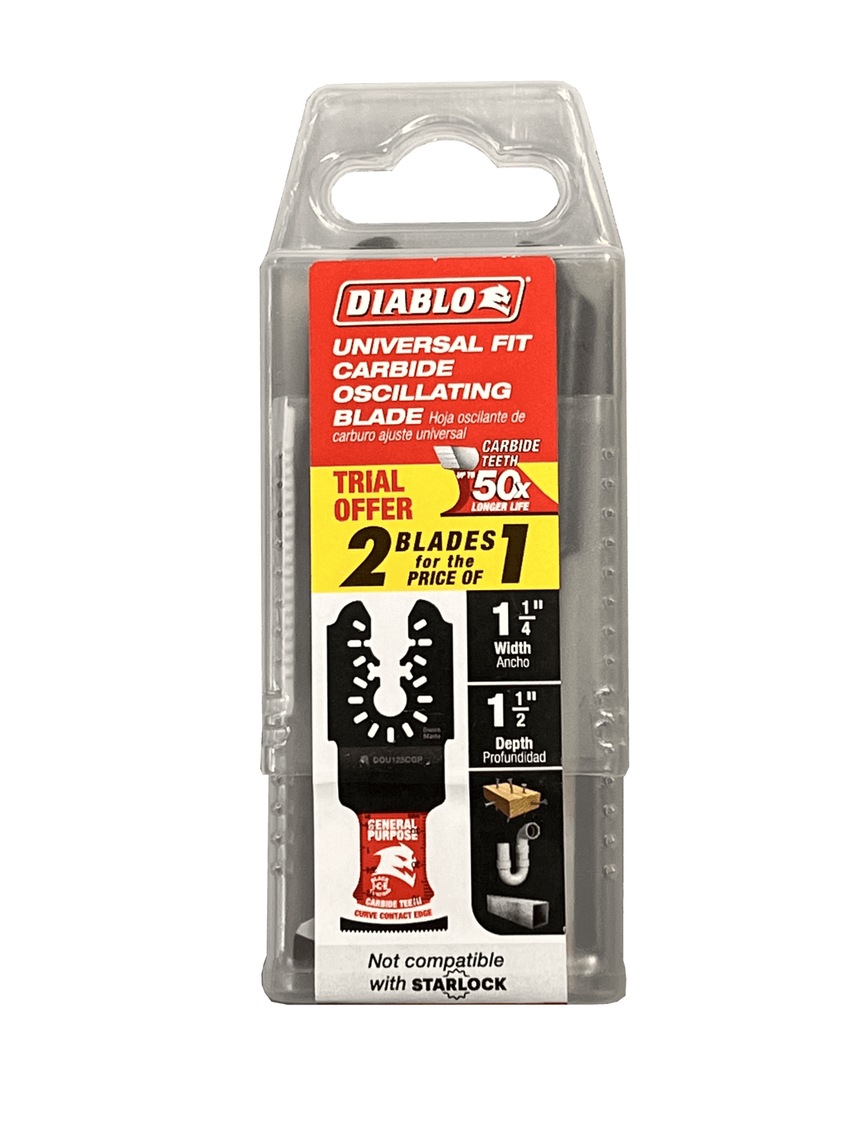 Diablo DOU125CGPP2 1 - 1/4" AMPED™ Demo Demon™ Universal Fit Carbide Teeth Oscillating Blade for General Purpose Cuts - 2PK - Mississauga Hardware Centre Inc