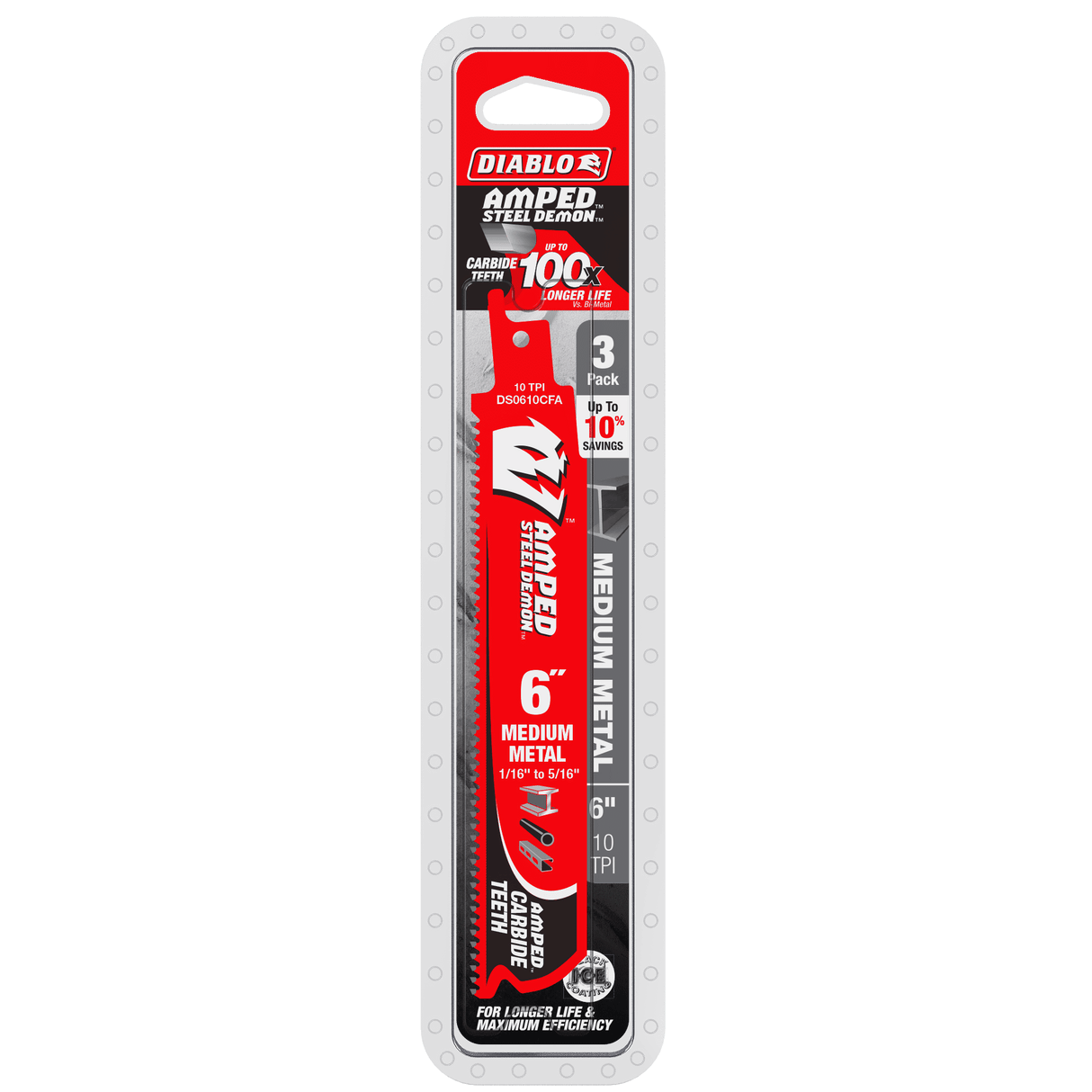 DIABLO DS0610CFA3 6" 10TPI AMPED™ Steel Demon™ Carbide Teeth Reciprocating Saw Blade for Medium Metal (3 - pk) - Mississauga Hardware Centre Inc