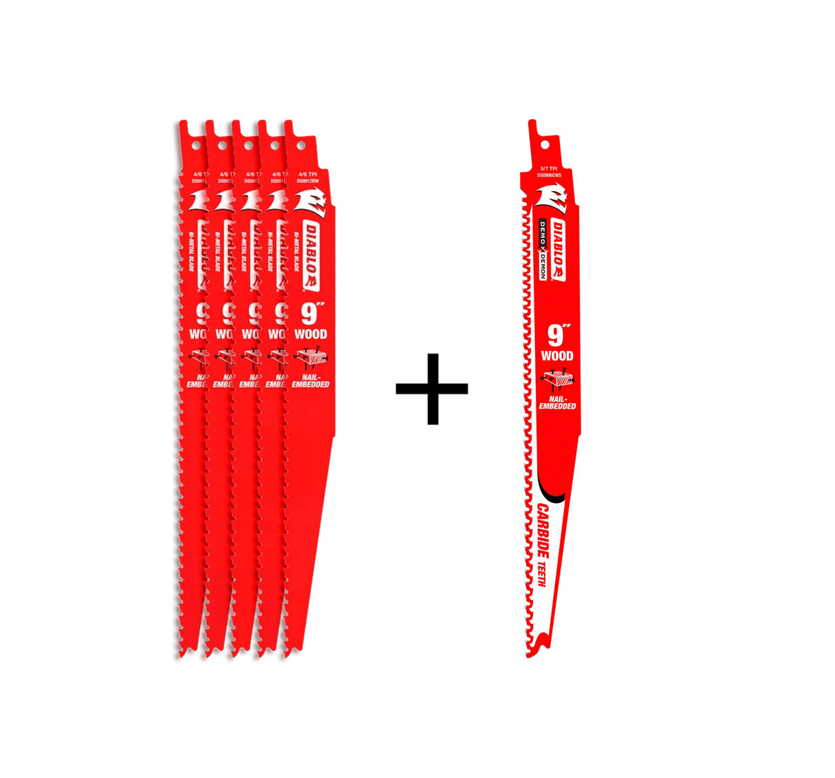 DIABLO DS0912BW5PC 5+1 9” 4/6TPI Bi - Metal Reciprocating Saw Blades for Nail Embedded Wood Cutting - Mississauga Hardware Centre Inc