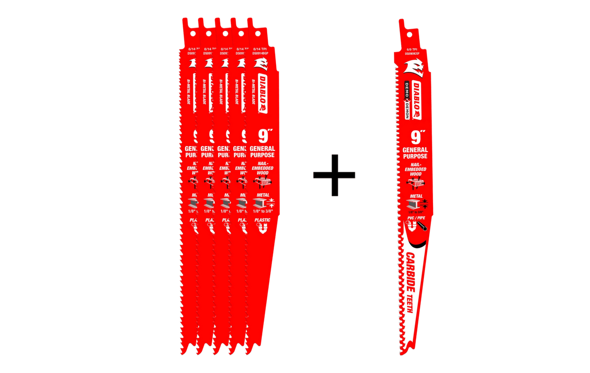 DIABLO DS0914BGP5PC 5+1 9” 8/14TPI Bi - Metal General Purpose Reciprocating Saw Blades for Nail Embedded Wood and Metal Cutting - Mississauga Hardware Centre Inc