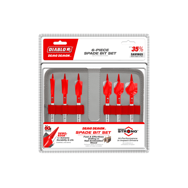 DIABLO DSPD4920 - S6 6 pc Demo Demon™ Spade Bit Set for Nail - Embedded Wood (6 - pc) - Mississauga Hardware Centre Inc