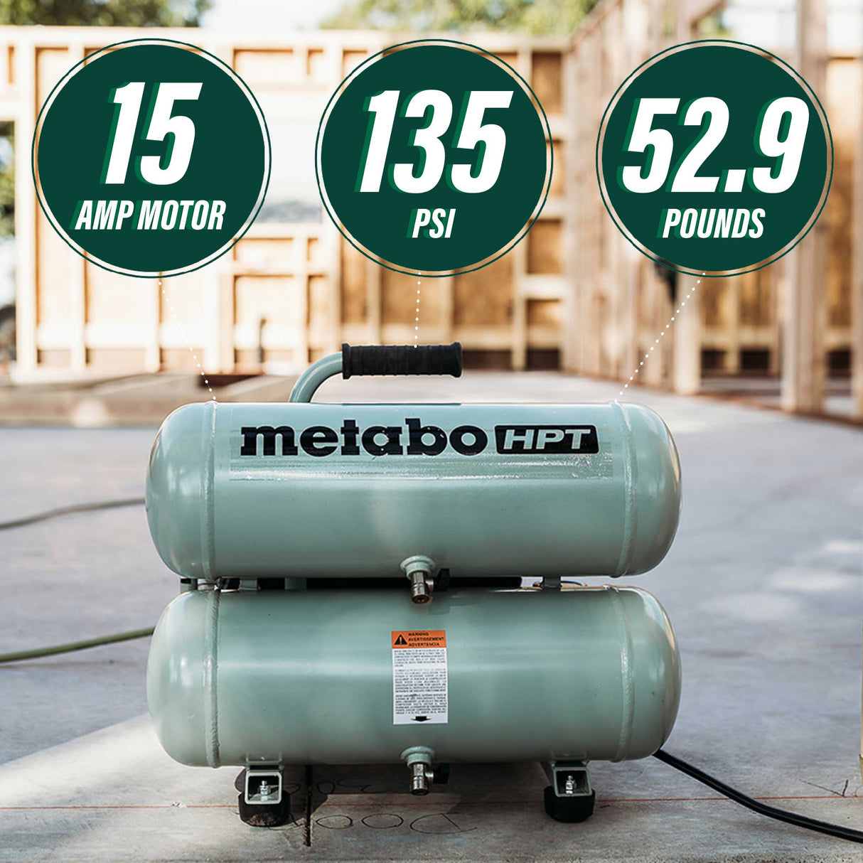 metabo HPT EC99SM 4 Gallon Portable Electric Twin Stack Air Compressor