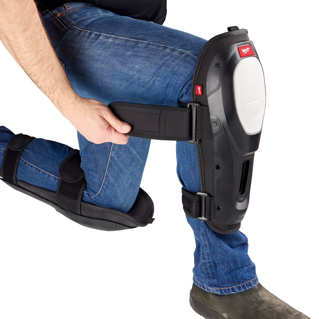 Milwaukee Dynamic Flooring Knee Pad worn on jobsite