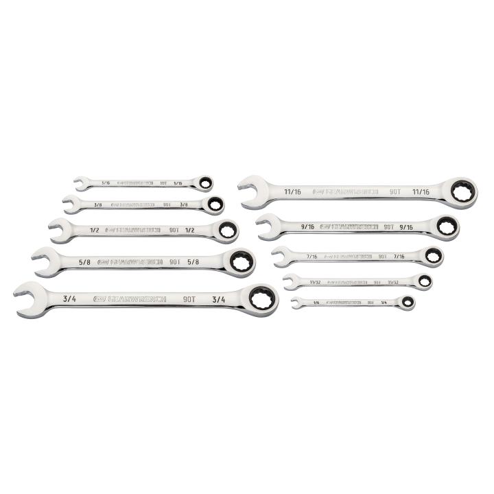 GEARWRENCH 86958 10 Piece 90 - Tooth 12 Point SAE Combination Ratcheting Wrench Set - Mississauga Hardware Centre Inc