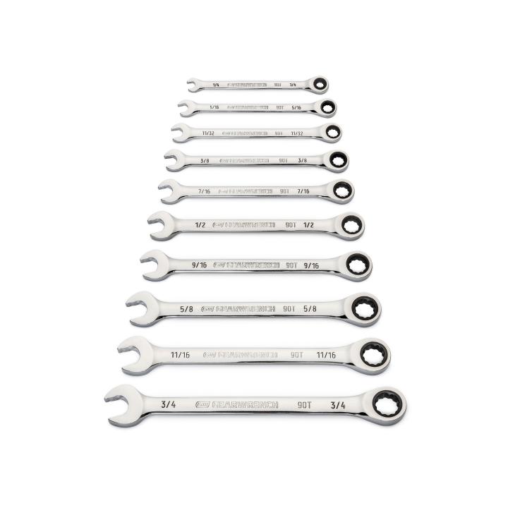 GEARWRENCH 86958 10 Piece 90 - Tooth 12 Point SAE Combination Ratcheting Wrench Set - Mississauga Hardware Centre Inc