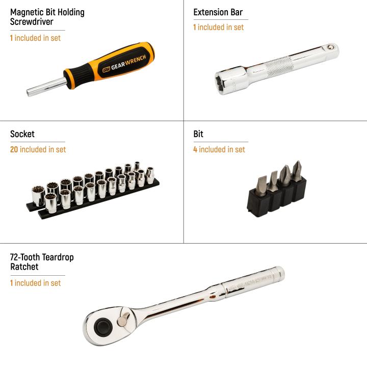 GEARWRENCH GWXSCBMTS12 27 Piece 1/2" Drive 12 Point SAE/Metric Mechanics Hand Tool Set - Mississauga Hardware Centre Inc