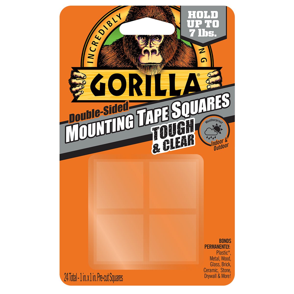 Gorilla 85060693 24PK Gorilla Tough & Clear Mounting Tape Squares Holds 7lb - Mississauga Hardware Centre Inc