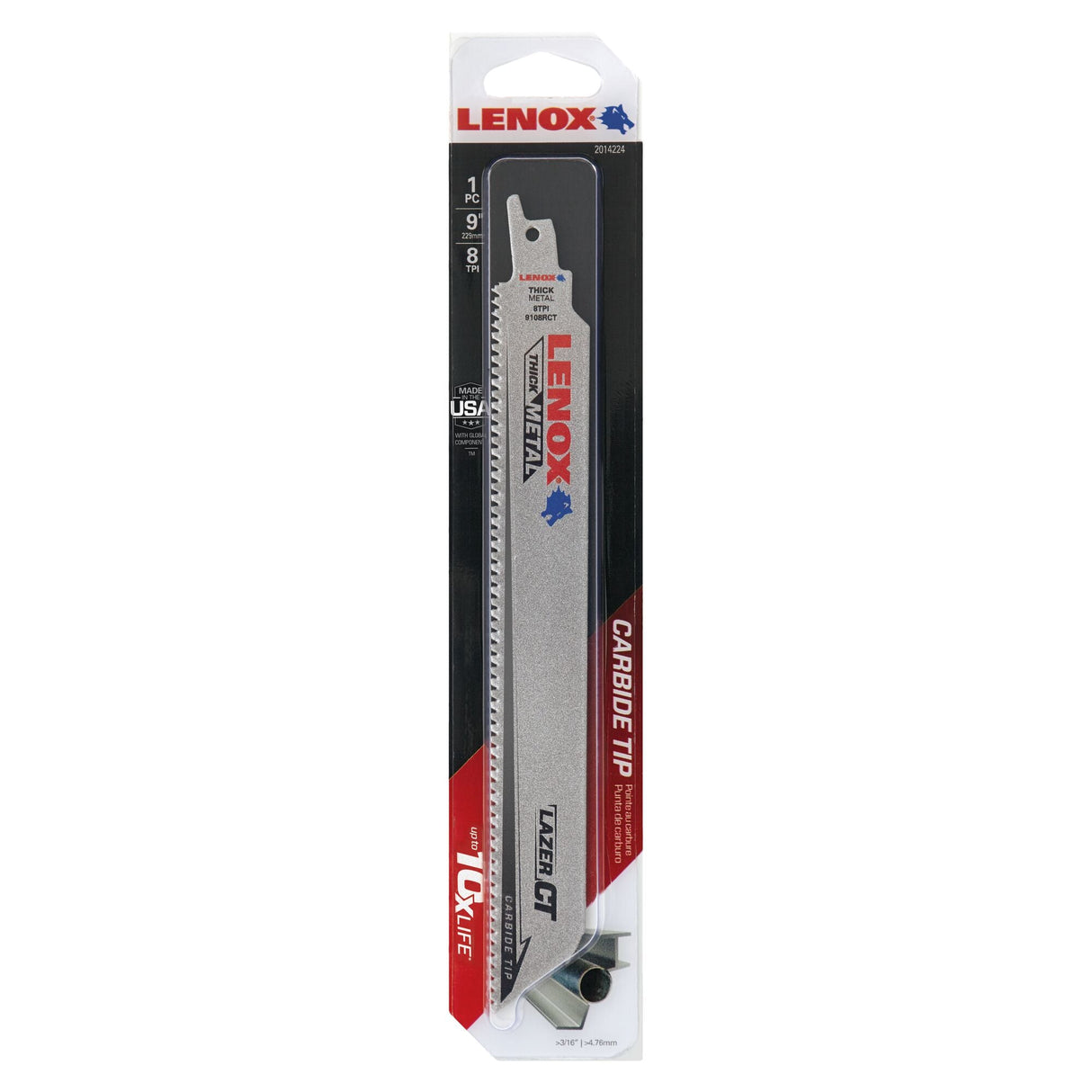 LENOX 2014224 Lazer CT™ Carbide Tipped 9" Reciprocating Saw Blades 8TPI 1/PK - Mississauga Hardware Centre Inc