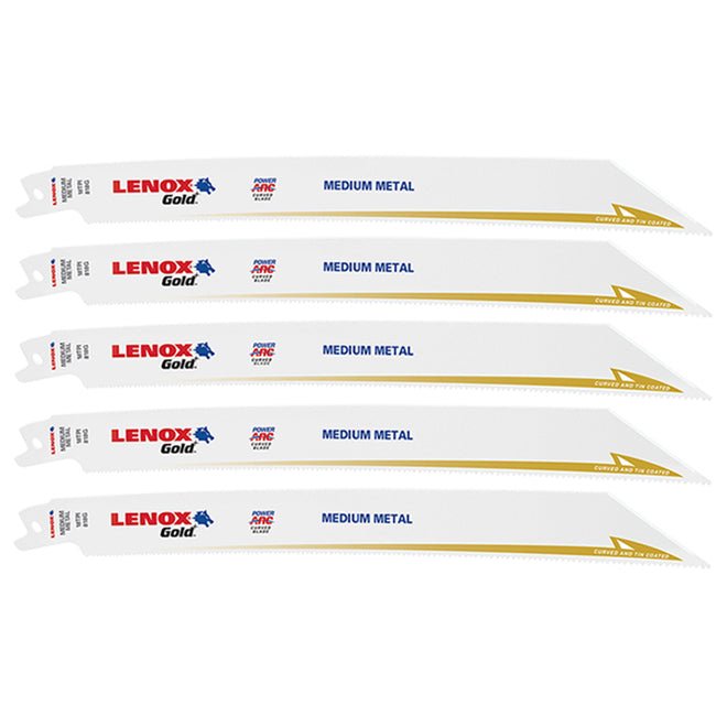 LENOX 21070818GR Gold® Power Arc® Curved Metal Cutting 8" Reciprocating Saw Blades 18TPI 5/PK - Mississauga Hardware Centre Inc