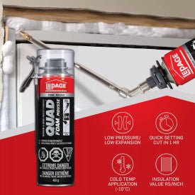 LePage 600ml Gun Grade Quad Foam Window and Door Installation Foam - Mississauga Hardware Centre Inc