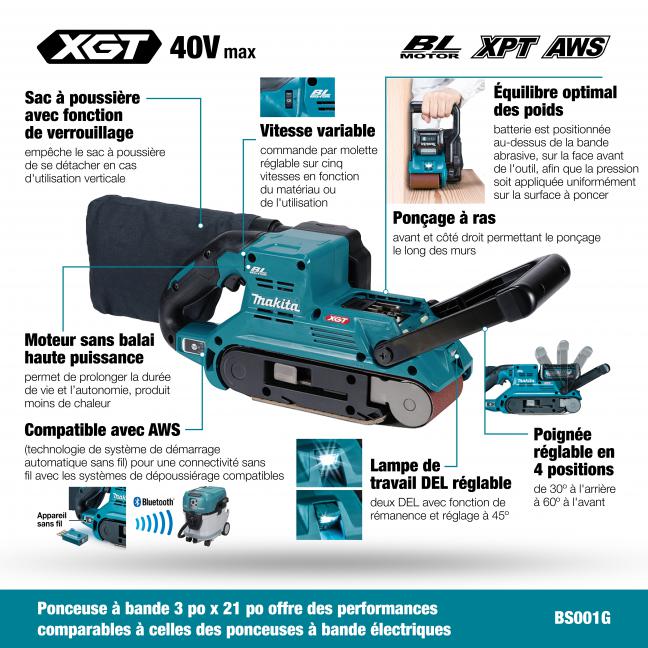 Makita BS001GZ 40Vmax XGT Brushless 3" x 21" Belt Sander - Mississauga Hardware Centre Inc