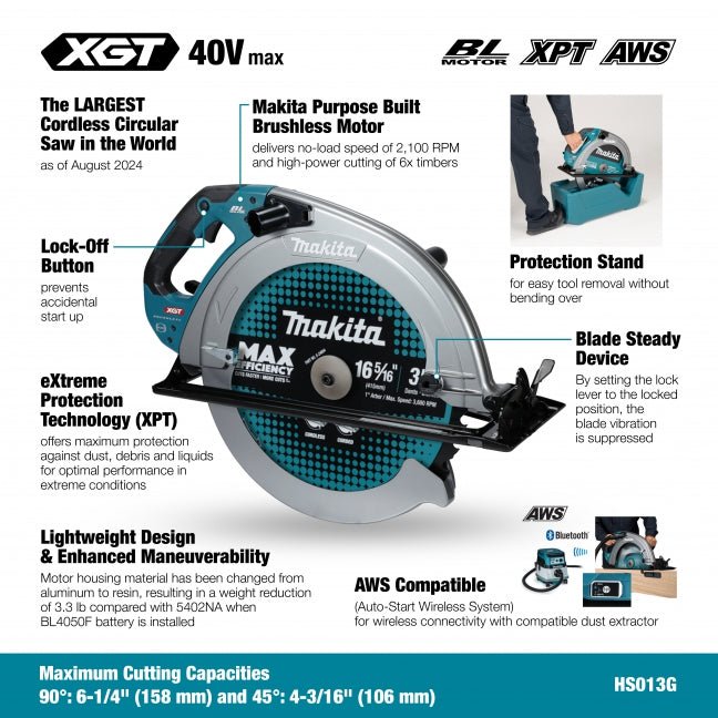 Makita HS013GZ 40Vmax XGT Brushless 16 - 5/16" Circular Saw w/AWS (Tool Only) - Mississauga Hardware Centre Inc