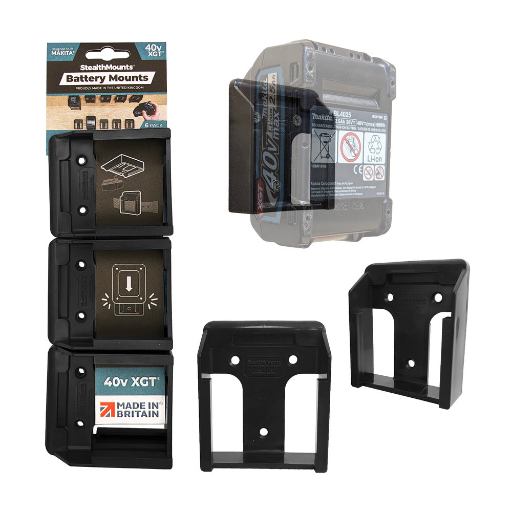 StealthMount BM-MK40-BLK-6 Battery Mounts for Makita 40v XGT (6 Pack) Black
