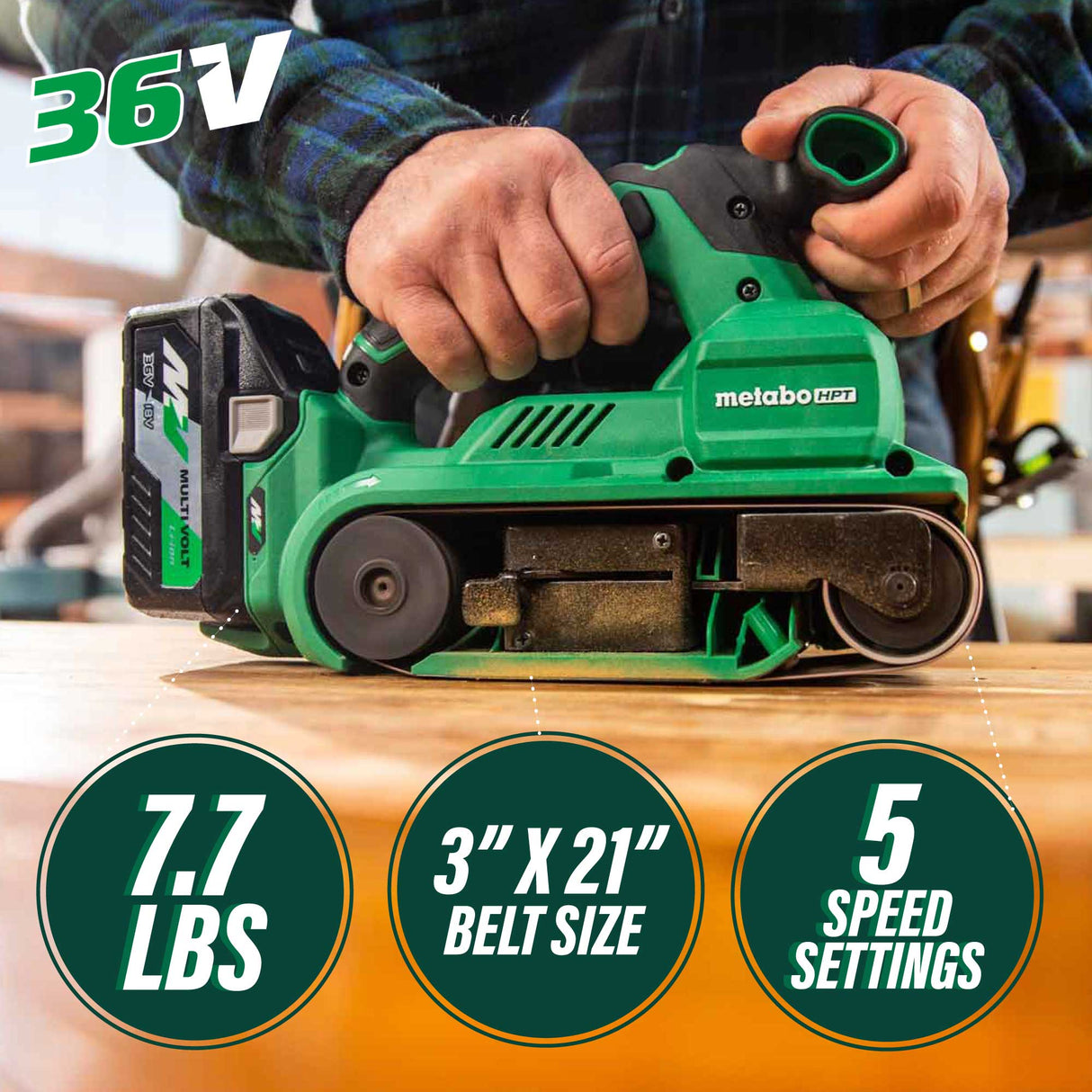 metabo HPT SB3608DAQ4M 36V MultiVolt™ Cordless Brushless 3" x 21" Belt Sander (Tool Body Only) - Mississauga Hardware Centre Inc