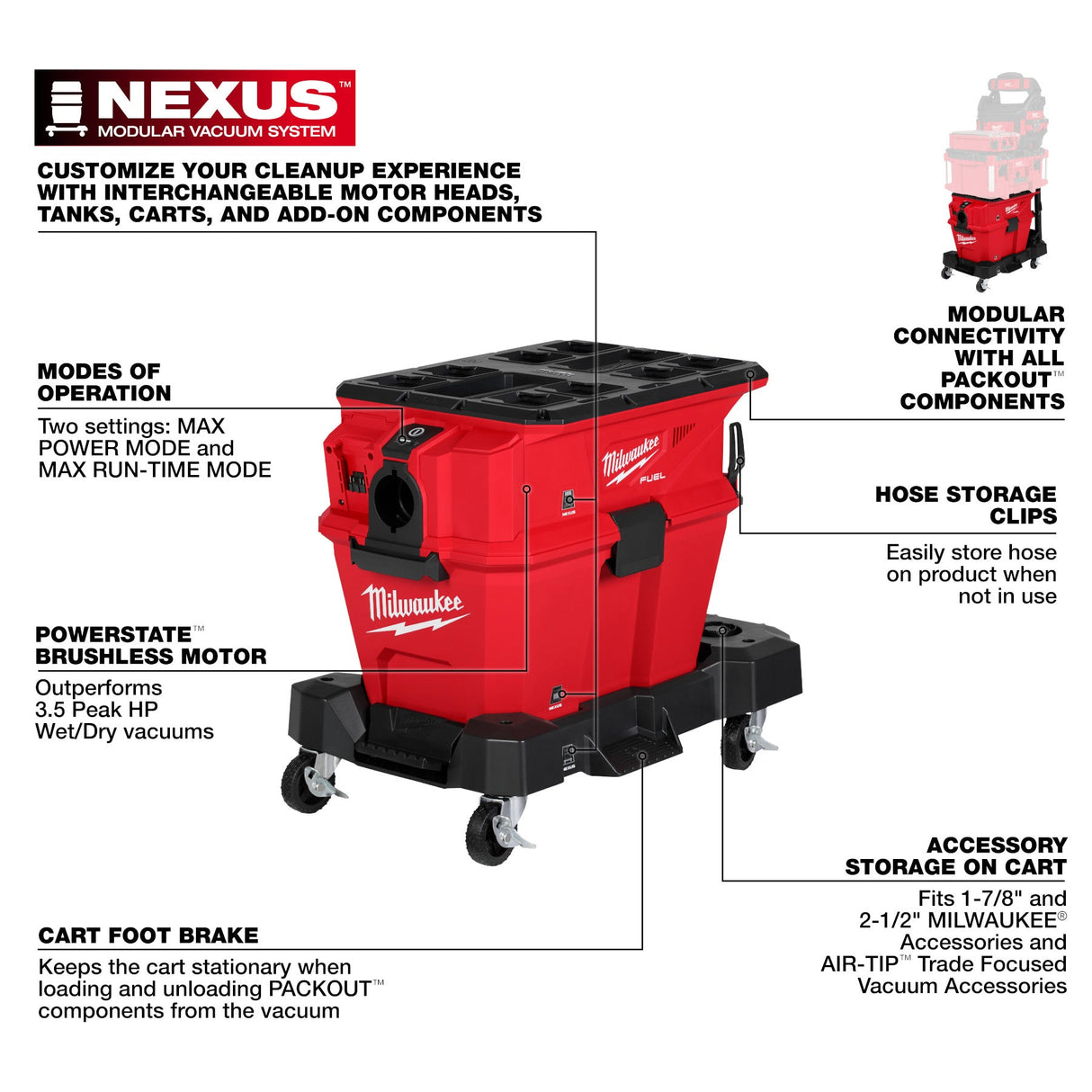 Milwaukee 0915 - 20 M18 FUEL™ NEXUS™ 6 Gallon Wet/Dry Vacuum w/ PACKOUT™ Compatibility - Mississauga Hardware Centre Inc