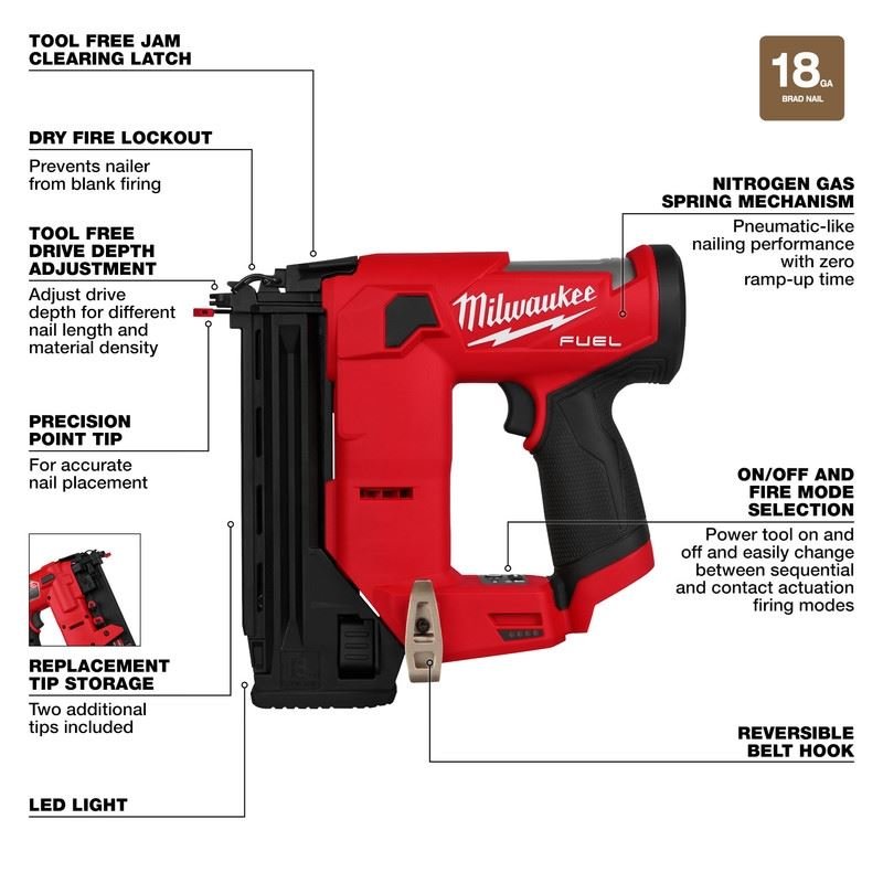 Milwaukee 2541 - 20 M12 FUEL 18 Gauge Compact Brad Nailer - Mississauga Hardware Centre Inc