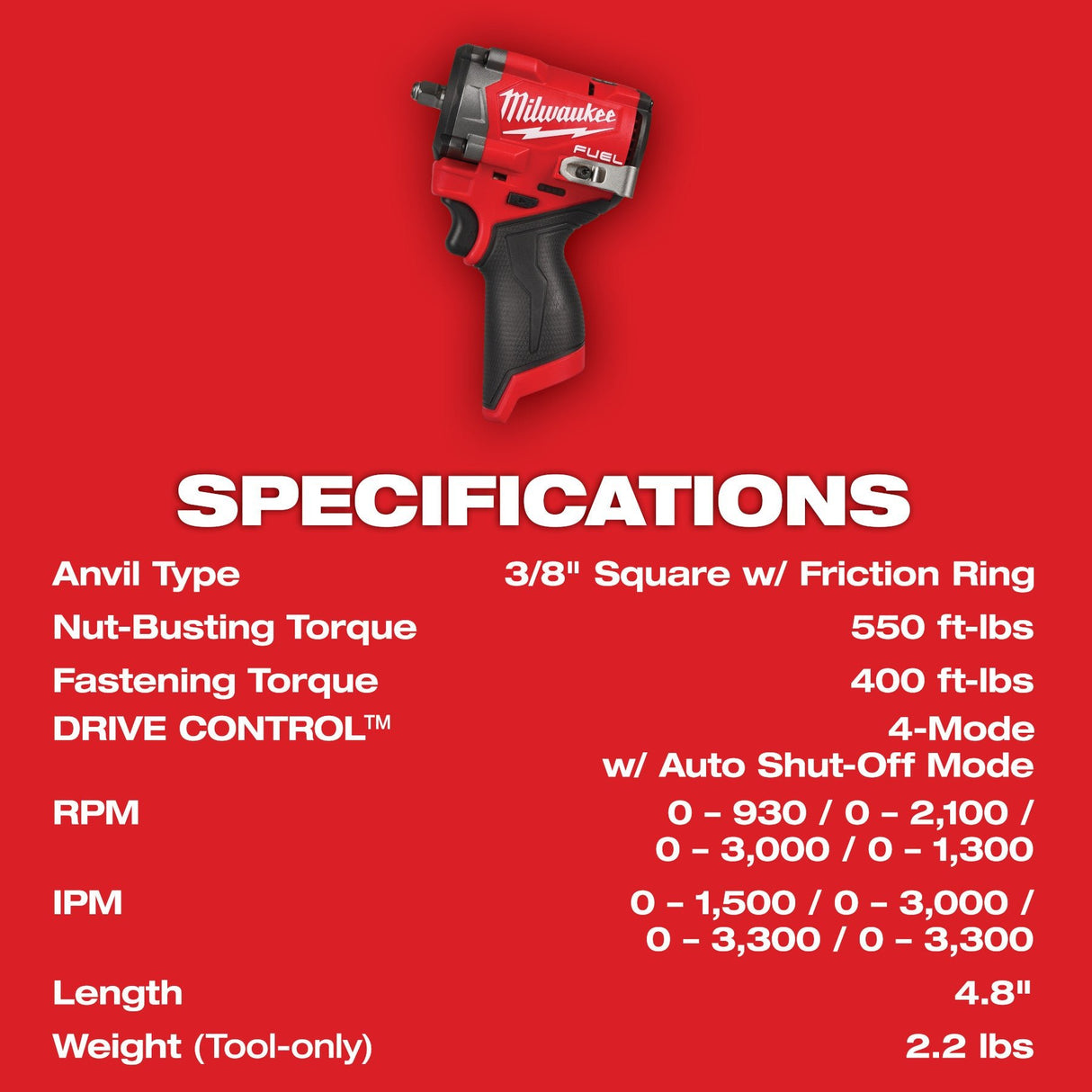 Milwaukee 2562 - 20 M12 FUEL™ Stubby 3/8" Impact Wrench - Mississauga Hardware Centre Inc