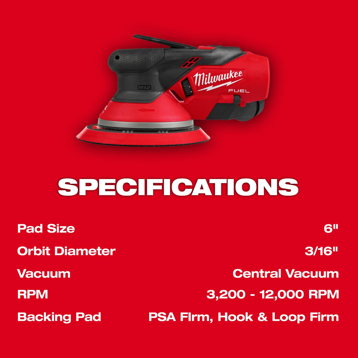 Milwaukee 2585 - 20 M12™ FUEL™ 6" Random Orbital Sander (3/16") - Mississauga Hardware Centre Inc