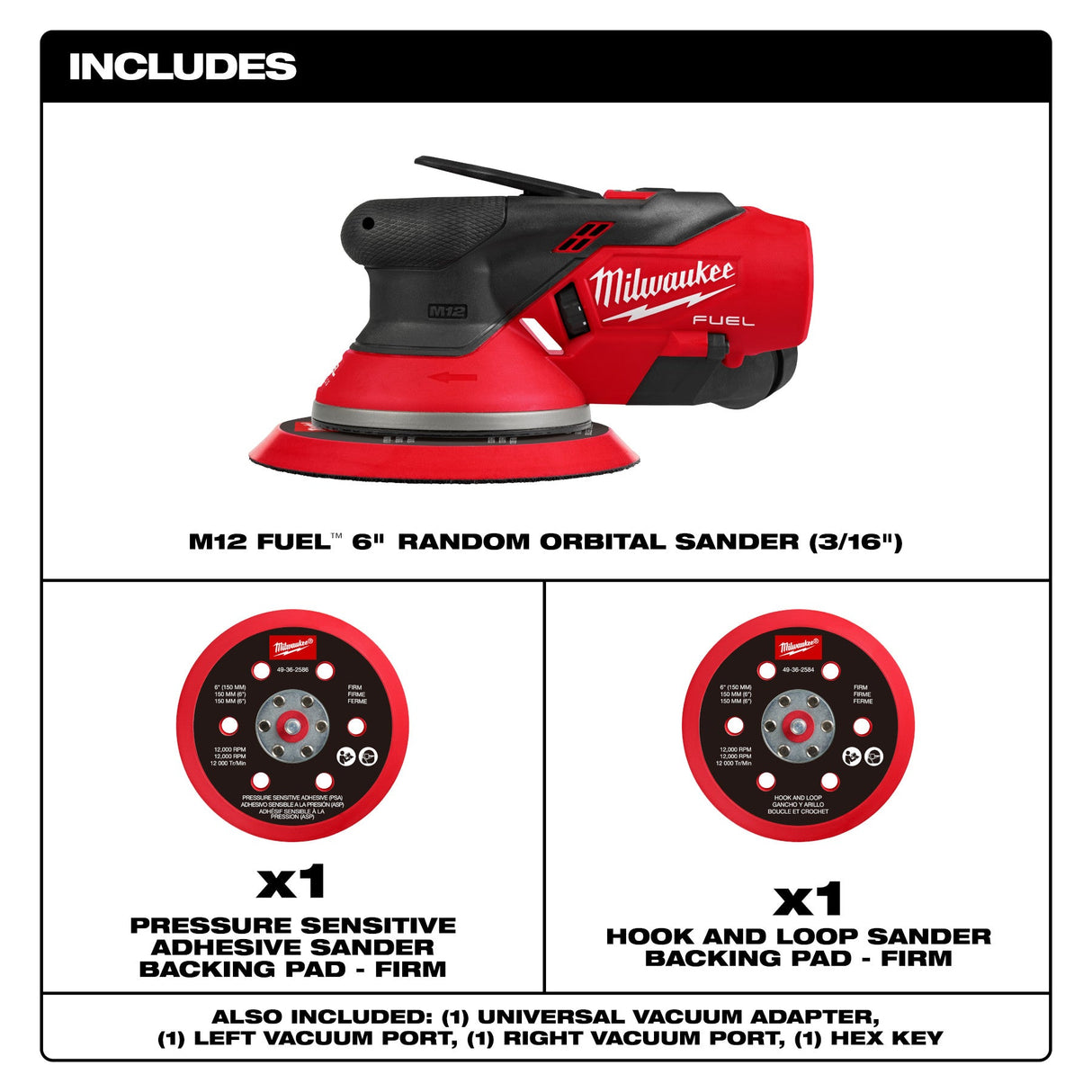 Milwaukee 2585 - 20 M12™ FUEL™ 6" Random Orbital Sander (3/16") - Mississauga Hardware Centre Inc