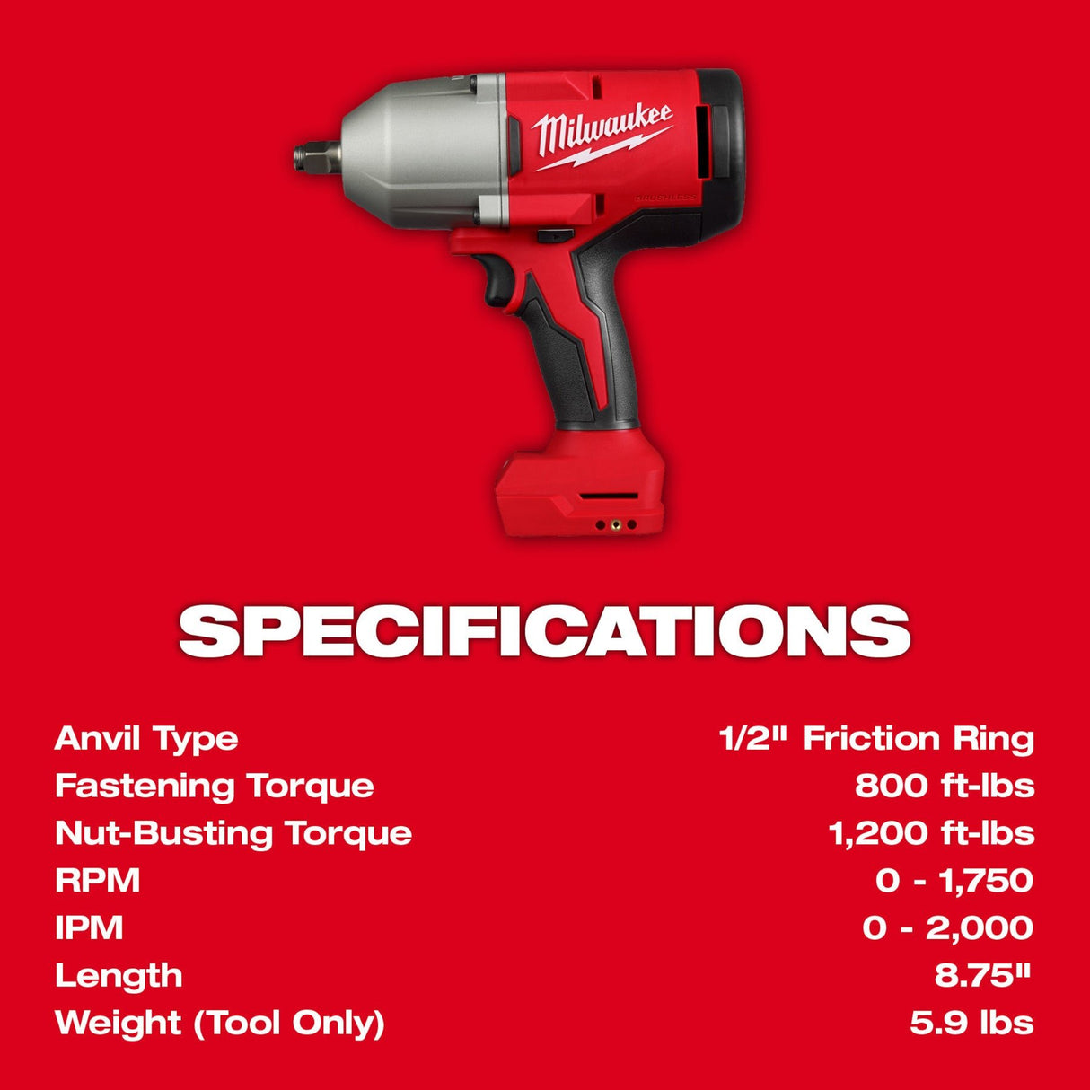 Milwaukee 2666 - 20 M18™ Brushless 1/2" High Torque Impact Wrench w/ Friction Ring - Mississauga Hardware Centre Inc