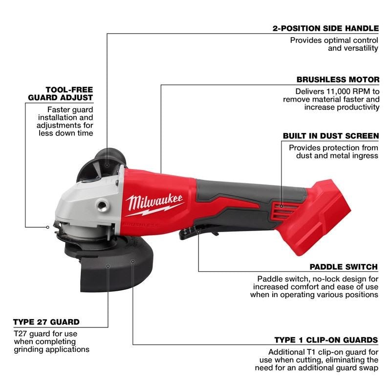 Milwaukee 2686 - 20 M18 Brushless 4 - 1/2in / 5in Cut - Off Grinder, Paddle Switch - Mississauga Hardware Centre Inc