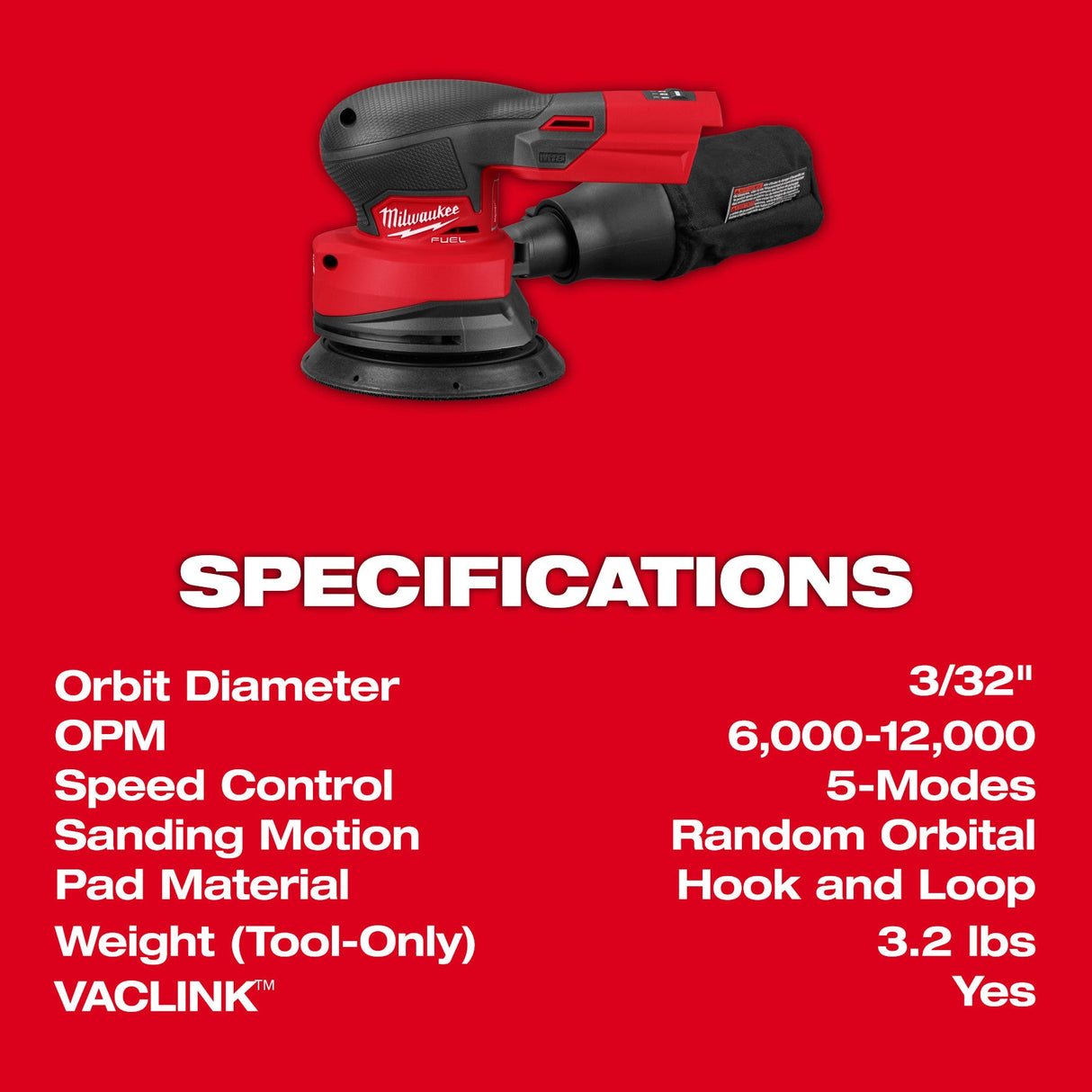 Milwaukee 2837 - 20 M18 FUEL™ 5" Random Orbital Sander - Mississauga Hardware Centre Inc
