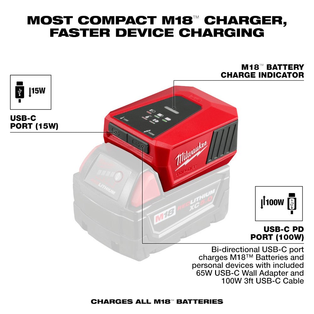MILWAUKEE 2847 - 20 M18™ TOP - OFF™ Charger & Power Supply - Mississauga Hardware Centre Inc