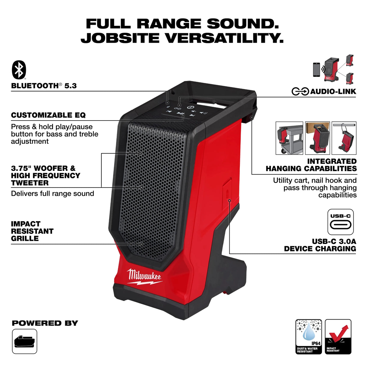 Milwaukee 2954 - 20 M18™ Bluetooth® Jobsite Speaker - Mississauga Hardware Centre Inc