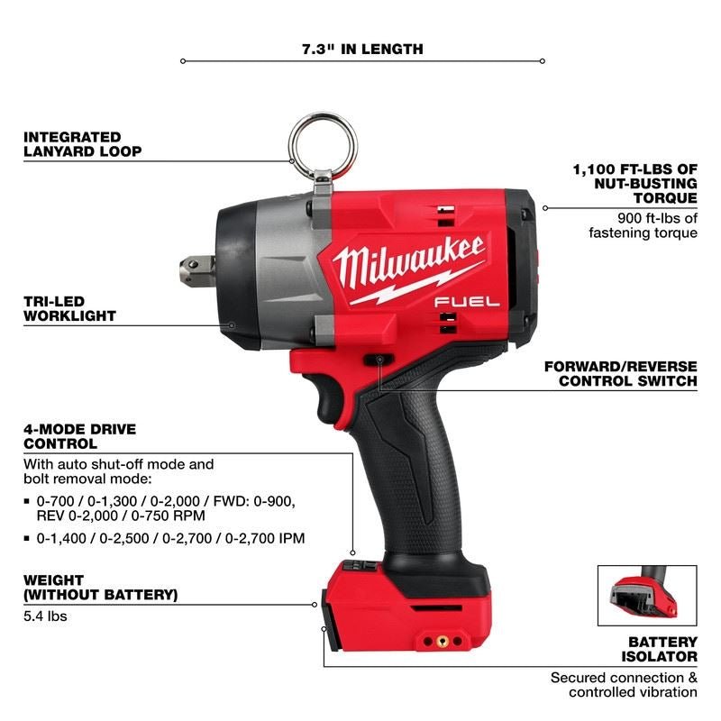 Milwaukee 2966 - 20 M18 FUEL 1/2" High Torque Impact Wrench w/ Pin Detent - Mississauga Hardware Centre Inc