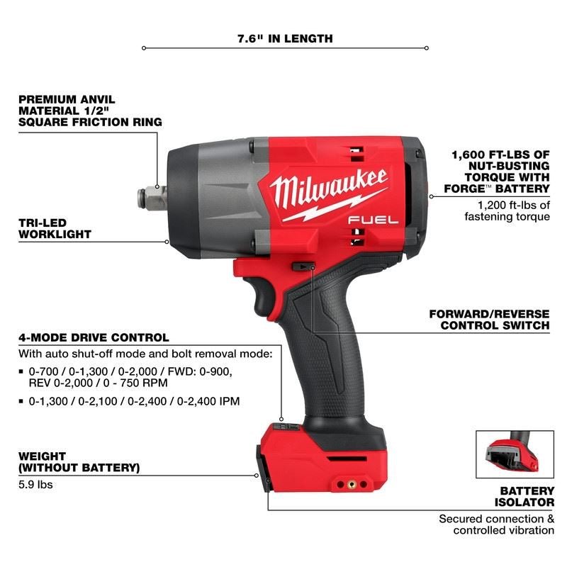 Milwaukee 2967 - 20 M18 FUEL 1/2in High Torque Impact Wrench w/ Friction Ring - Mississauga Hardware Centre Inc