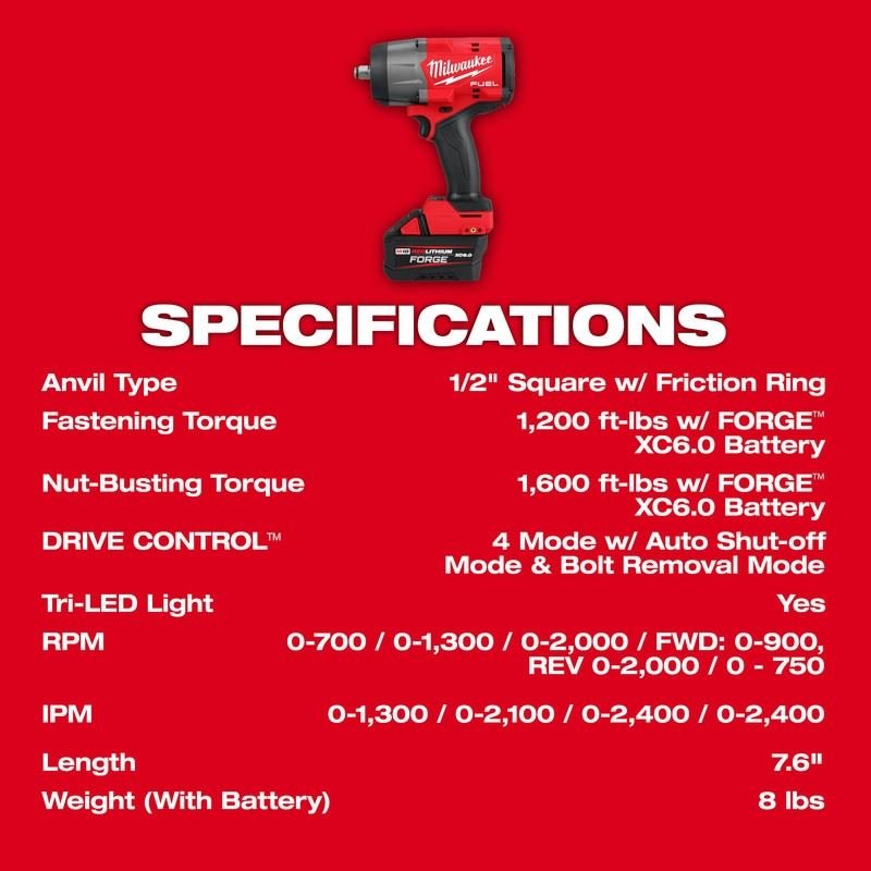 Milwaukee 2967 - 21F 1/2in High Torque Impact Wrench w/ Friction Ring REDLITHIUM? FORGE Kit - Mississauga Hardware Centre Inc