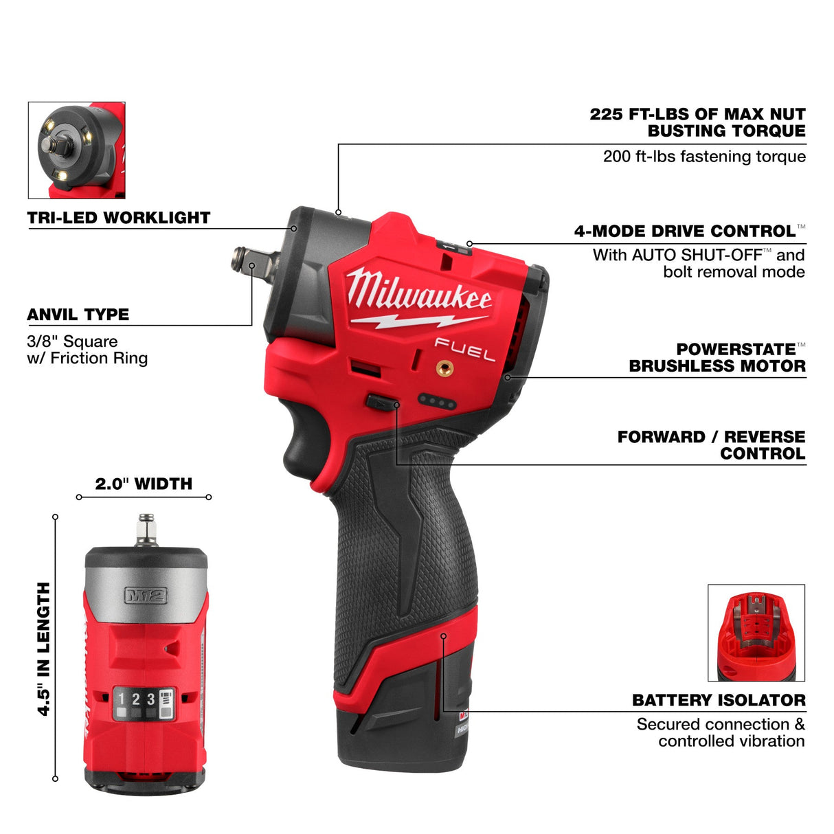 Milwaukee 3049 - 22 M12 FUEL™ 3/8" Subcompact Impact Wrench w/ Friction Ring Kit - Mississauga Hardware Centre Inc
