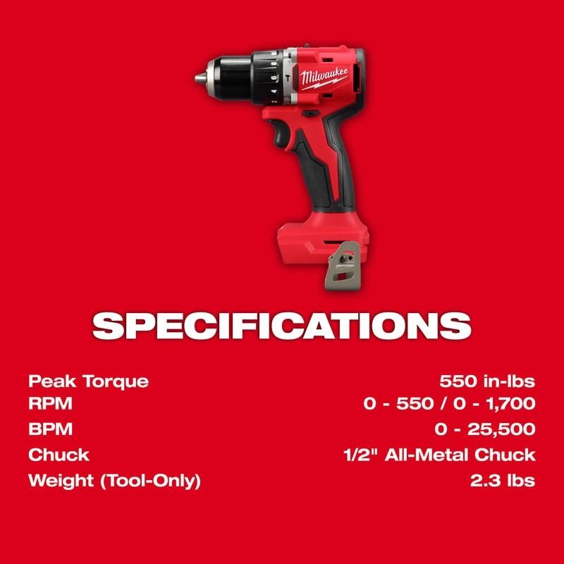 Milwaukee 3602 - 20 M18 Compact Brushless 1/2in Hammer Drill/Driver - Mississauga Hardware Centre Inc