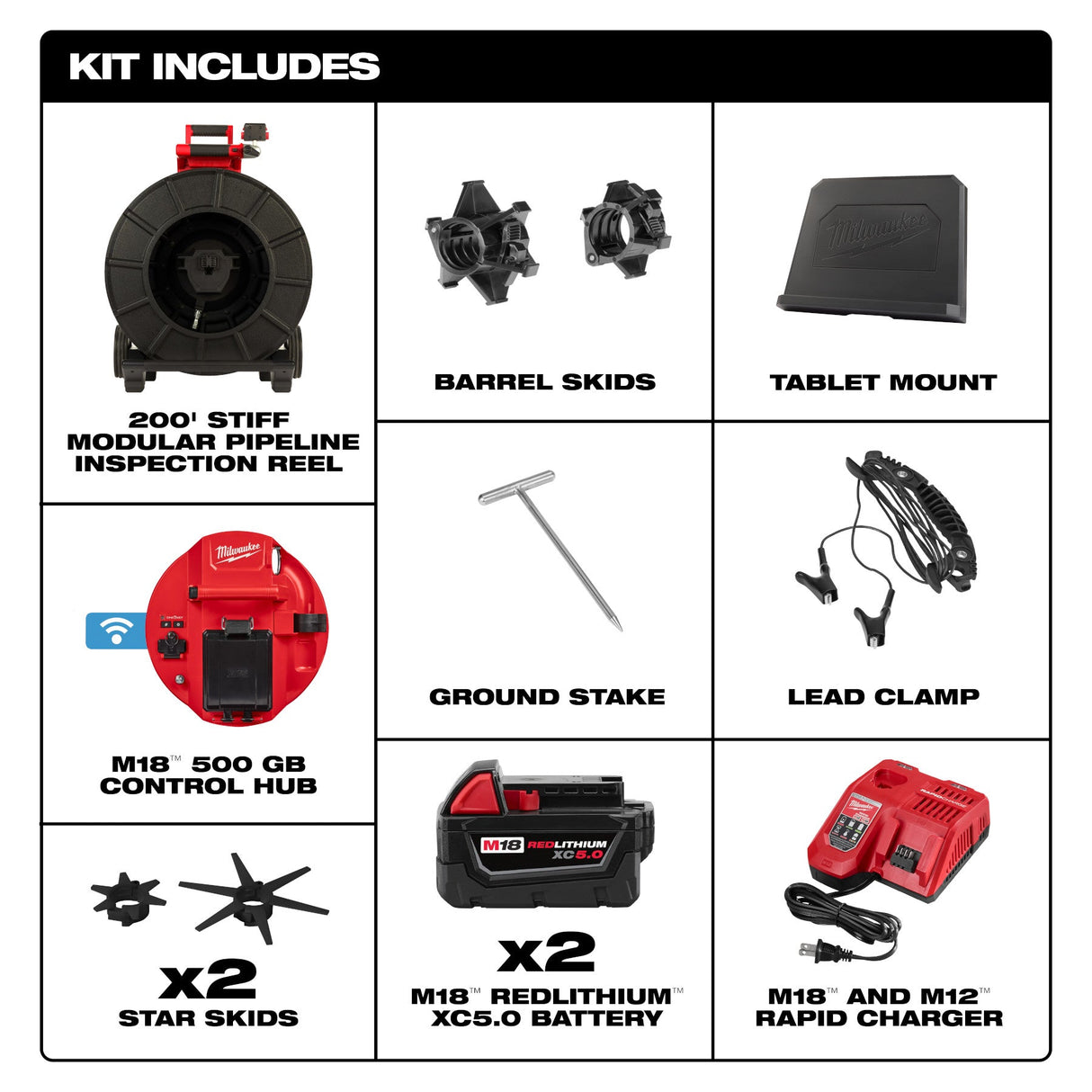 Milwaukee 3974 - 22 M18™ 200’ Stiff Modular Pipeline Inspection System - Mississauga Hardware Centre Inc