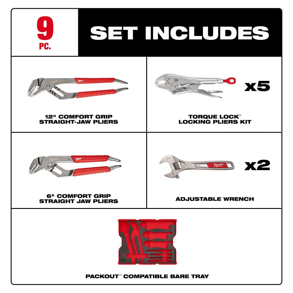Milwaukee 48 - 22 - 0160 9pc. Pliers & Wrench Set with Tray for PACKOUT™ Drawers - Mississauga Hardware Centre Inc