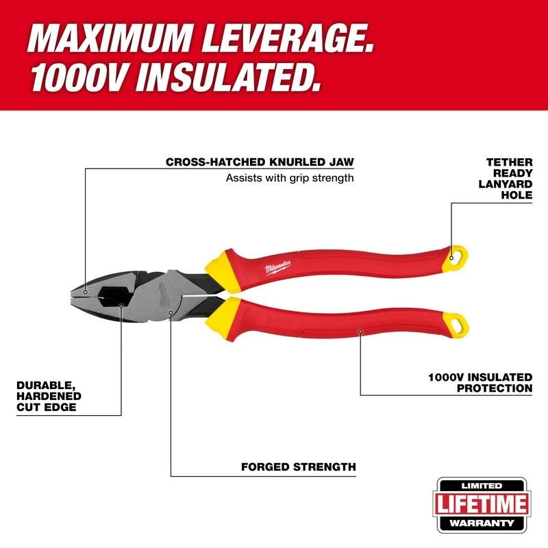 Milwaukee 48 - 22 - 2209 1000V Insulated 9in Linemans Pliers - Mississauga Hardware Centre Inc