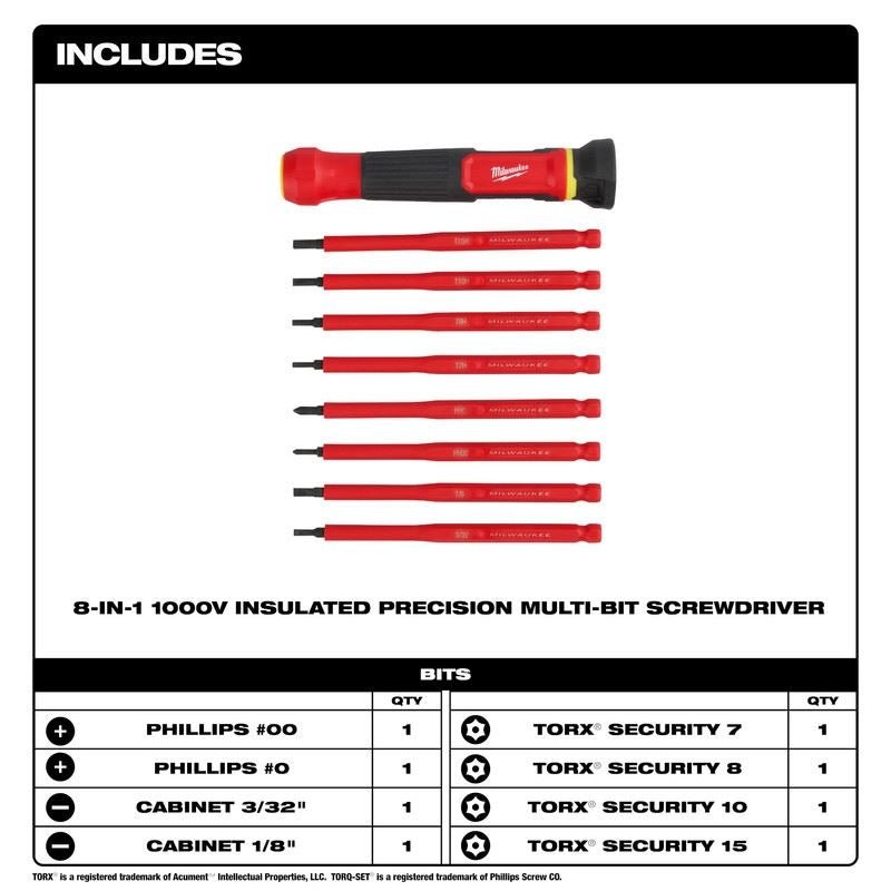 Milwaukee 48 - 22 - 2217 8 - in - 1 1000V Insulated Precision Multi - Bit Screwdriver - Mississauga Hardware Centre Inc